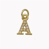 Copper Letter-A Pendant Pave Zirconia Gold Plated, approx 5-8mm