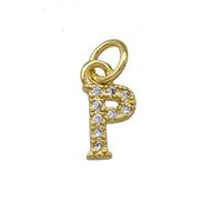 Copper Letter-P Pendant Pave Zirconia Gold Plated, approx 5-8mm