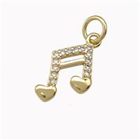 Musical Note Charms Copper Pendant Pave Zirconia Gold Plated, approx 9-10mm
