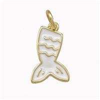 Mermaid Tail Charms Copper Pendant White Enamel Gold Plated, approx 9-14mm