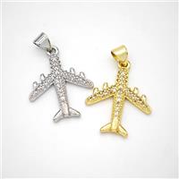Copper Airplane Pendant Micropave Zirconia Mixed, approx 19-20mm