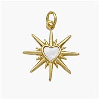 Copper Heart Star Pendant Pave Shell Gold Plated, approx 17mm