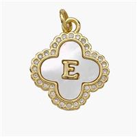 Copper Clover Pendant Pave Shell Zirconia Letter-E 18K Gold Plated, approx 17.5mm