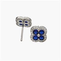 Copper Clover Stud Earrings Pave Zirconia Platinum Plated, approx 10mm
