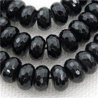 Black Onyx Agate Beads, Faceted Rondelle, approx 13x18mm