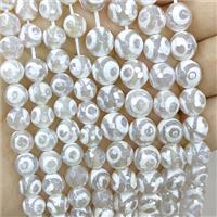 White Tibetan Agate Beads Faceted Round Evil Eye Electroplated, approx 10mm dia