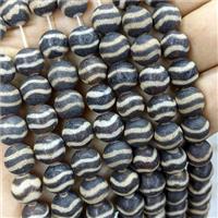 Tibetan Agate Round Beads Wave Black Matte, approx 10mm