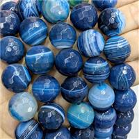 Natural Stripe Agate Beads Banded Blue Dye Faceted Round, approx 20mm, 20pcs per st