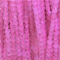 Rose Quartz Beads, faceted cube, pink, approx 4x4mm
