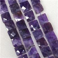 Natural Amethyst Beads Purple Faceted Square, approx 10-11mm