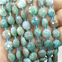 Natural Green Amazonite Faceted Coin, approx 10mm
