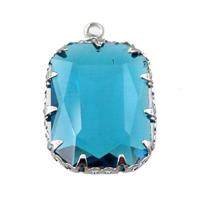 peacockblue crystal glass rectangle pendant, platinum plated, approx 14-19mm
