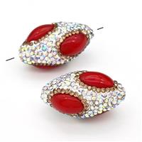 Clay Rice Beads Pave Rhinestone Red Synthetic Turquoise, approx 16-35mm