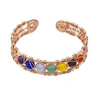 Copper Bangle With Chakra Gemstone Wire Wrapped Rose Gold, approx 13.5mm, 50-55mm dia