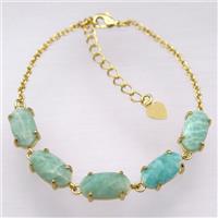 copper Bracelets with green Amazonite, resizable, gold plated, approx 7-14mm, 22cm length