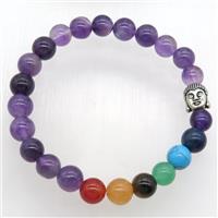 Chakra Bracelets with amethyst, buddha, stretchy, approx 8mm dia