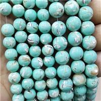 Teal Jade Beads Inlay Trochid Shell Dye Smooth Round, approx 4mm dia