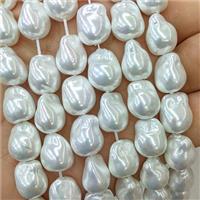 Baroque Style Pearlized Shell Beads White Freeform, approx 12-15mm