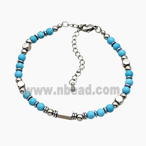 Blue Dye Turquoise Bracelets Adjustable