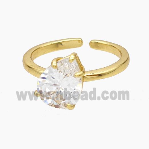 Copper Ring Pave White Zirconia Teardrop Gold Plated