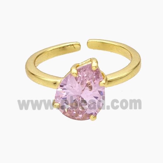 Copper Ring Pave Pink Zirconia Teardrop Gold Plated