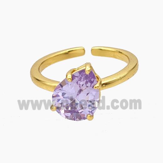 Copper Ring Pave Purple Zirconia Teardrop Gold Plated