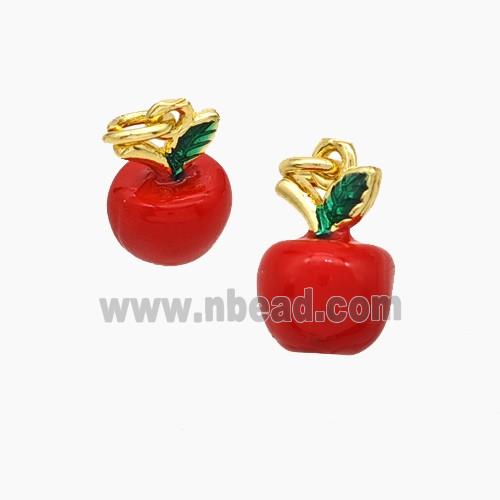 Copper Apple Pendant Red Enamel Gold Plated