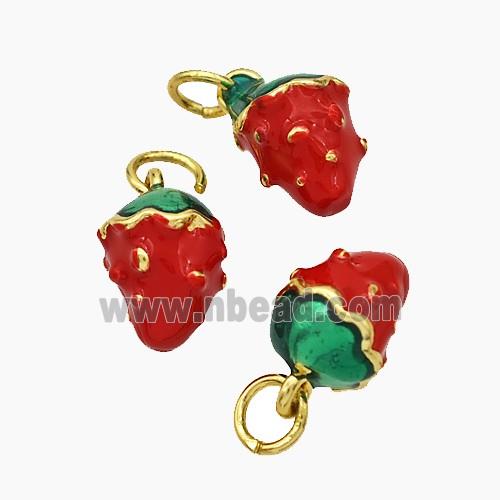 Copper Strawberry Pendant Red Enamel Gold Plated