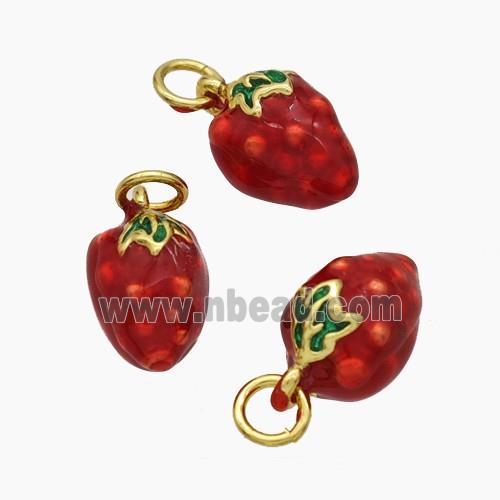 Copper Strawberry Pendant Red Enamel Gold Plated