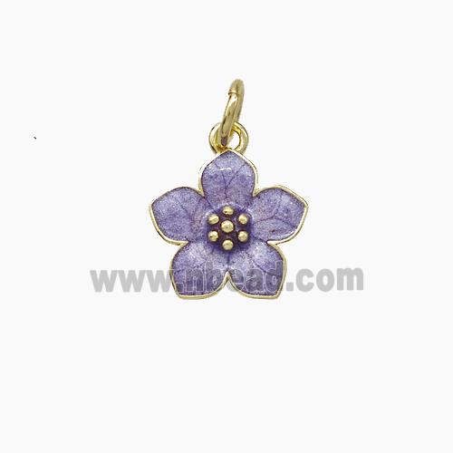 Copper Flower Pendant Purple Enamel Gold Plated
