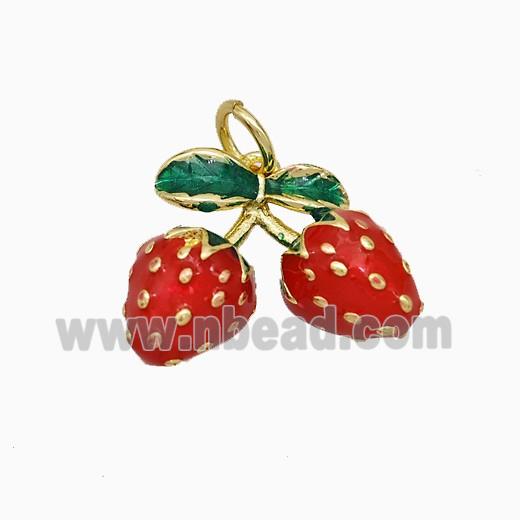 Copper Strawberry Pendant Red Enamel Gold Plated