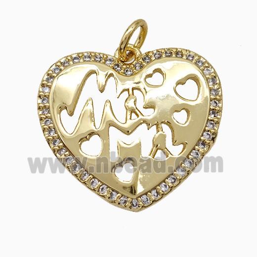Copper Heart Pendant Pave Zirconia Mama Gold Plated