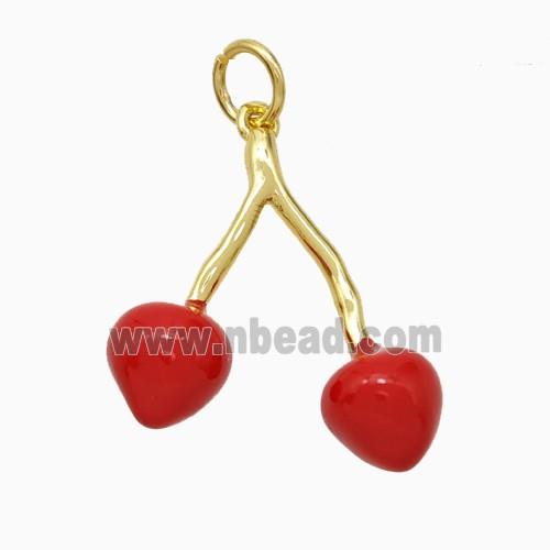 Copper Cherry Pendant Red Enamel Gold Plated
