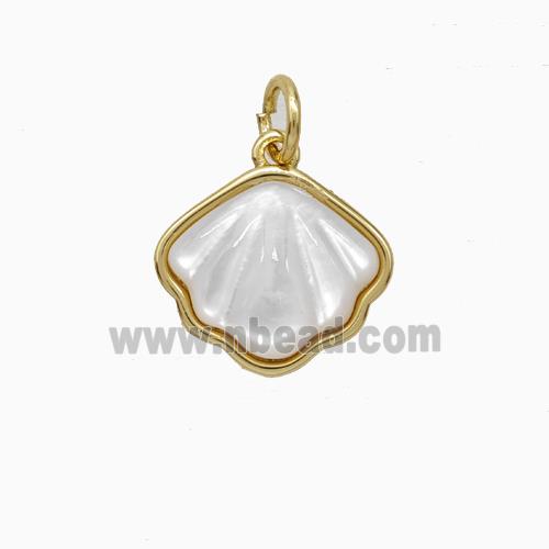 Copper Scallop Pendant Pave Shell Gold Plated