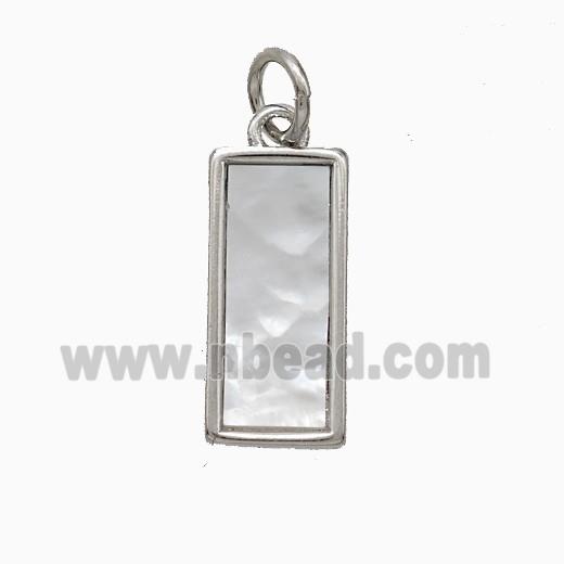 Copper Rectangle Pendant Pave Shell Platinum Plated