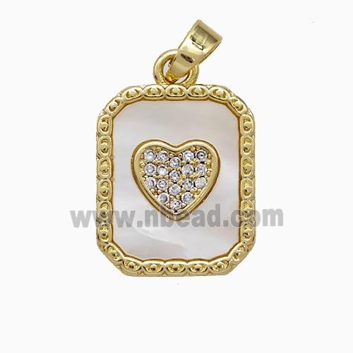 Copper Heart Pendant Pave Zirconia White Shell Rectangle Gold Plated