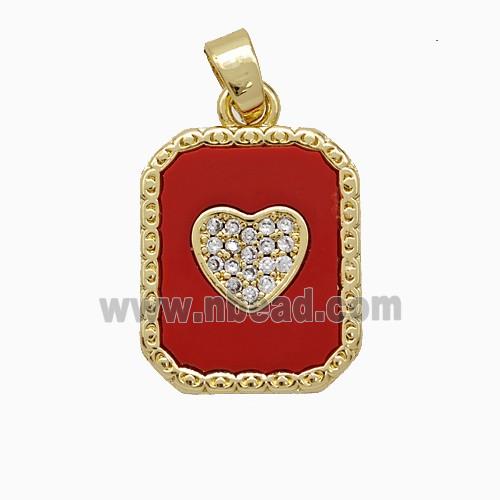 Copper Heart Pendant Pave Zirconia Red Shell Rectangle Gold Plated
