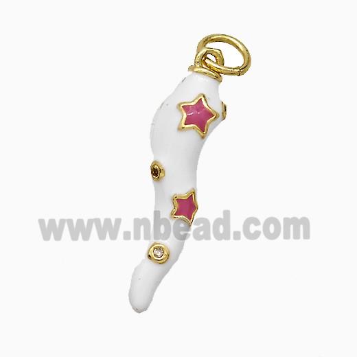 Copper Chili Pendant White Enamel Star Gold Plated
