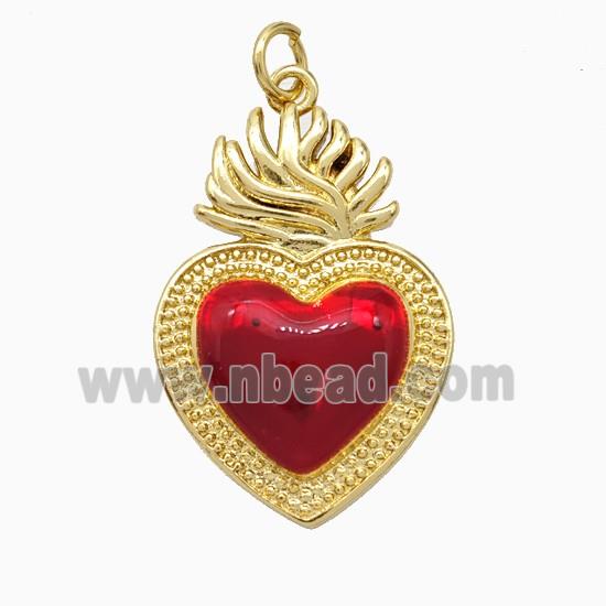 Copper Heart Pendant Red Painted Gold Plated