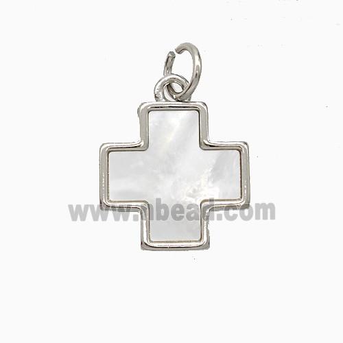 Copper Cross Pendant Pave Shell Platinum Plated