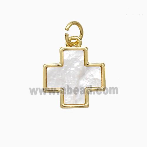 Copper Cross Pendant Pave Shell Gold Plated