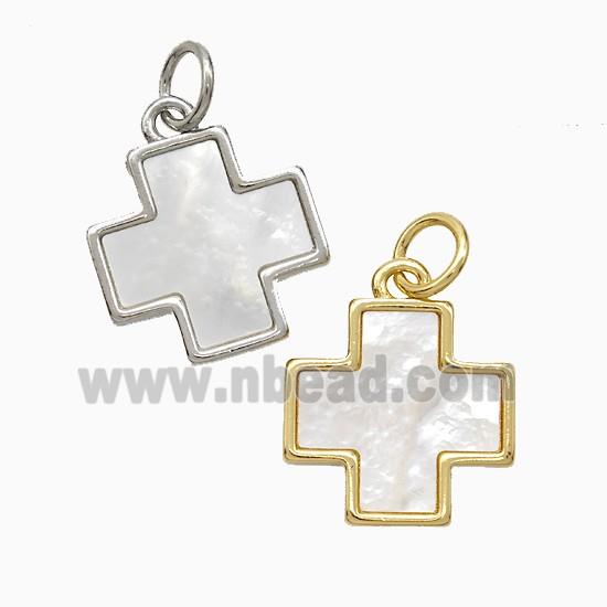 Copper Cross Pendant Pave Shell Mixed