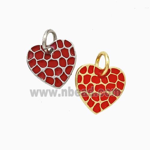 Copper Heart Pendant Red Enamel Mixed