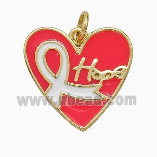 Copper Heart Pendant Red Enamel Hope Awareness Ribbons Gold Plated