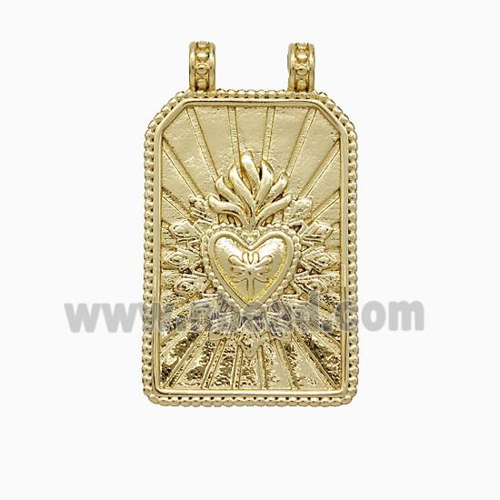 Copper Heart Pendant Rectangle 2loops Gold Plated