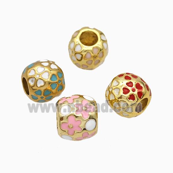Copper Round Beads Enamel Large Hole Gold Plated Mixed