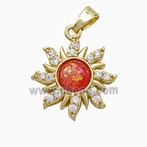 Copper Sun Pendant Pave Zirconia Fire Opal Gold Plated
