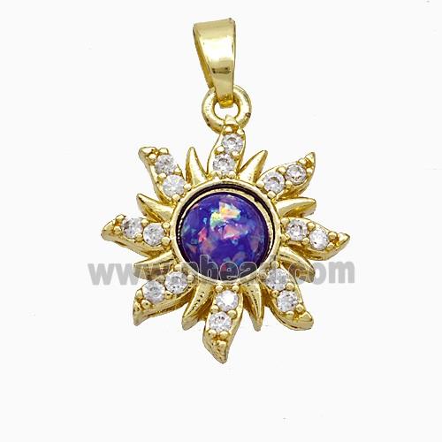 Copper Sun Pendant Pave Zirconia Fire Opal Gold Plated