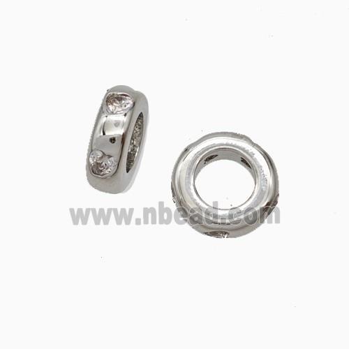 Copper Rondelle Beads Pave Zirconia Large Hole Platinum Plated