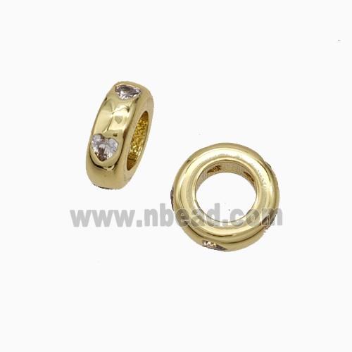 Copper Rondelle Beads Pave Zirconia Gold Plated